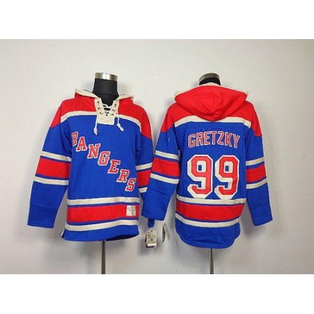 Rangers #99 Wayne Gretzky Blue Sawyer Hooded Sweatshirt Stitched NHL Jersey