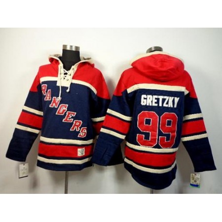 Rangers #99 Wayne Gretzky Navy Blue Sawyer Hooded Sweatshirt Stitched NHL Jersey