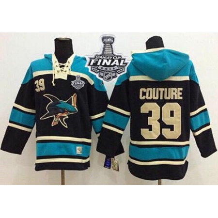 Sharks #39 Logan Couture Black Sawyer Hooded Sweatshirt 2016 Stanley Cup Final Patch Stitched NHL Jersey