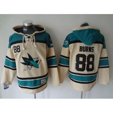 Sharks #88 Brent Burns Cream Sawyer Hooded Sweatshirt Stitched NHL Jersey
