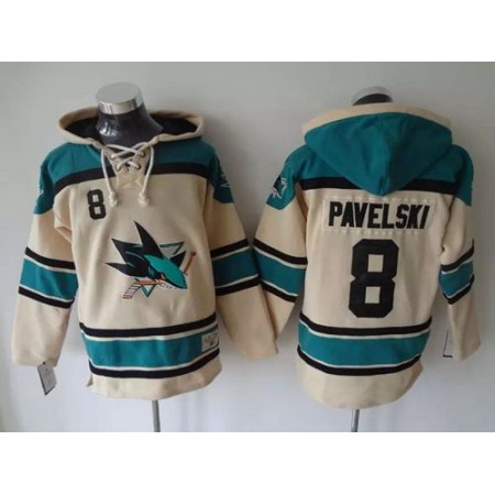 Sharks #8 Joe Pavelski Cream Sawyer Hooded Sweatshirt Stitched NHL Jersey