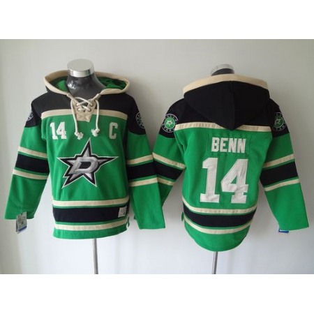 Stars #14 Jamie Benn Green Sawyer Hooded Sweatshirt Stitched NHL Jersey