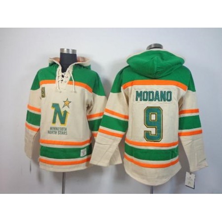 Stars #9 Mike Modano Cream Sawyer Hooded Sweatshirt Stitched NHL Jersey