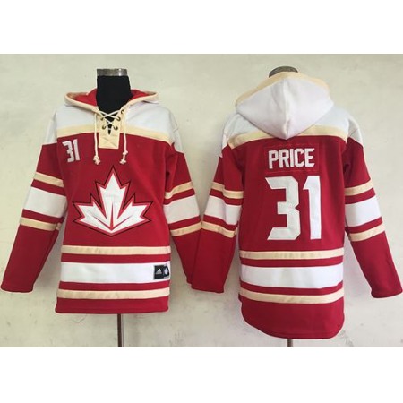 Team CA. #31 Carey Price Red Sawyer Hooded Sweatshirt 2016 World Cup Stitched NHL Jersey