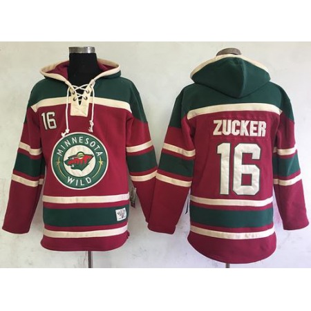 Wild #16 Jason Zucker Red Sawyer Hooded Sweatshirt Stitched NHL Jersey