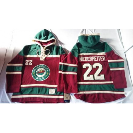 Wild #22 Nino Niederreiter Red Sawyer Hooded Sweatshirt Stitched NHL Jersey