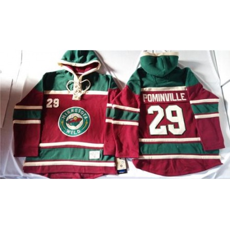 Wild #29 Jason Pominville Red Sawyer Hooded Sweatshirt Stitched NHL Jersey