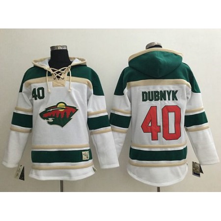 Wild #40 Devan Dubnyk White Sawyer Hooded Sweatshirt Stitched NHL Jersey