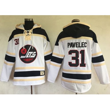 Jets #31 Ondrej Pavelec White Sawyer Hooded Sweatshirt Stitched NHL Jersey
