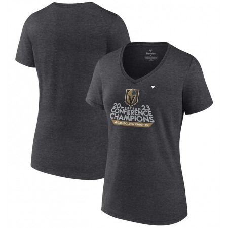 Women's Vegas Golden Knights Heather Charcoal 2023 Western Conference Champions Locker Room V-Neck T-Shirt