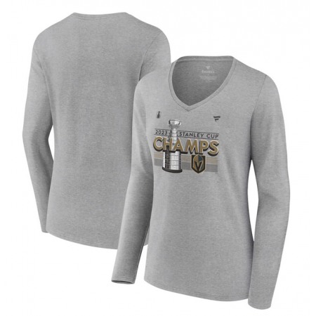 Women's Vegas Golden Knights Heather Gray 2023 Stanley Cup Champions Locker Room Long Sleeve V-Neck T-Shirt